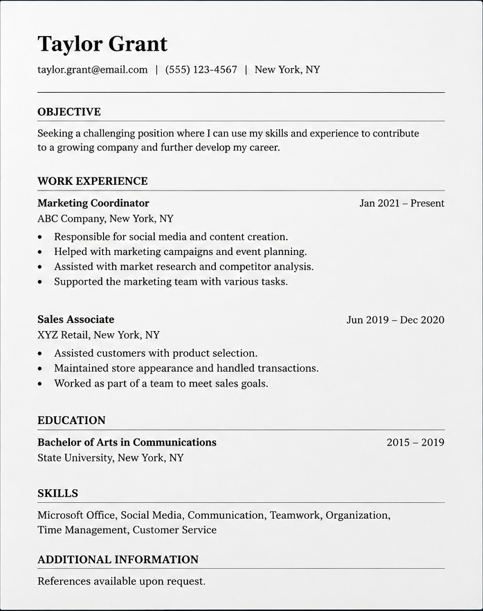 Original resume before professional rewrite